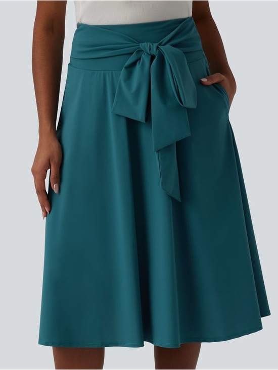 HALARA Dresses & Skirts - HALARA Teal High Waisted Tie Front A Line Midi Casual Skirt size XS